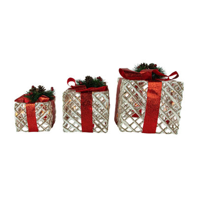 Northlight Set Of 3 Lighted White Rope Gift Box Decorations 9.75in Christmas Holiday Yard Art