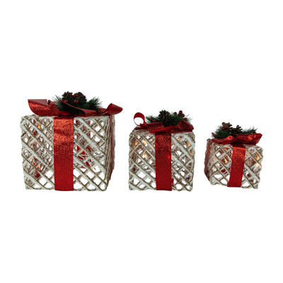 Northlight Set Of 3 Lighted White Rope Gift Box Decorations 9.75in Christmas Yard Art