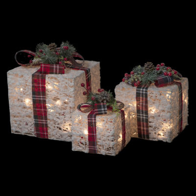 Northlight Set Of 3 Lighted Red Plaid Gift Boxes Outdoor Decorations Christmas Holiday Yard Art