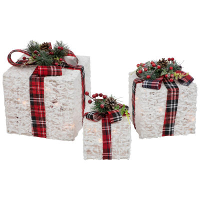 Northlight Set Of 3 Lighted Red Plaid Gift Boxes Outdoor Decorations Christmas Holiday Yard Art