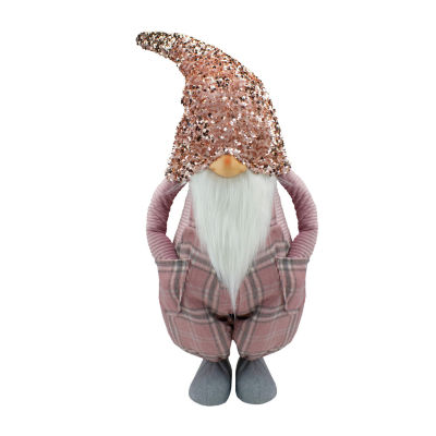 Northlight 30in Pink And Gray Plaid Tall Christmas Tabletop Gnome