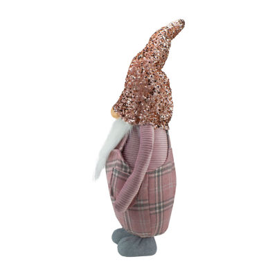 Northlight 30in Pink And Gray Plaid Tall Christmas Tabletop Gnome