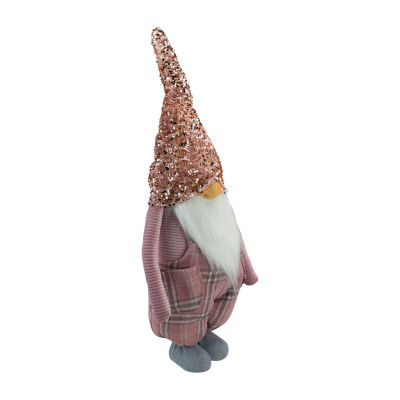 Northlight 30in Pink And Gray Plaid Tall Christmas Tabletop Gnome