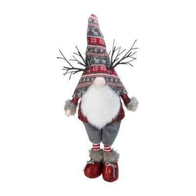 Northlight 30in Red And Gray Nordic Hat Standing Christmas With Led Antlers Gnome