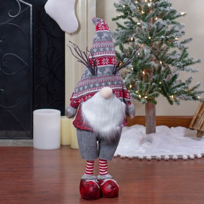 Northlight 30in Red And Gray Nordic Hat Standing Christmas With Led Antlers Gnome