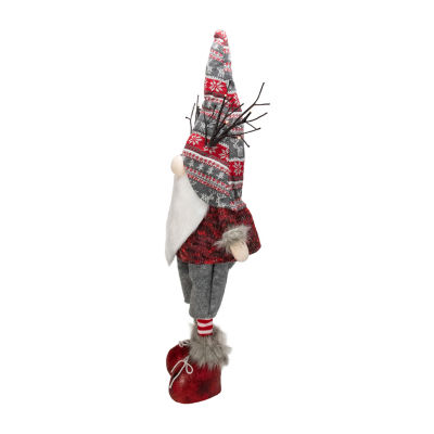 Northlight 30in Red And Gray Nordic Hat Standing Christmas With Led Antlers Gnome