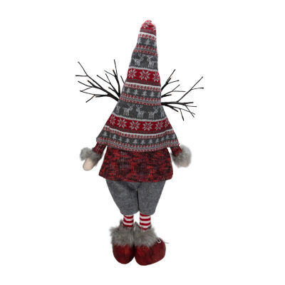 Northlight 30in Red And Gray Nordic Hat Standing Christmas With Led Antlers Gnome