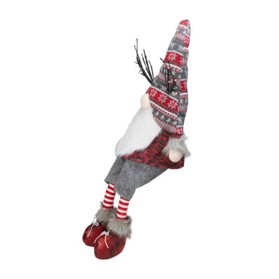 Northlight 30in Gray And Red Christmas With Led Antlers And Dangling Legs Gnome