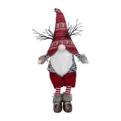 Northlight 30in Red And Gray Fair Isle Sitting Christmas With Led Antlers Gnome