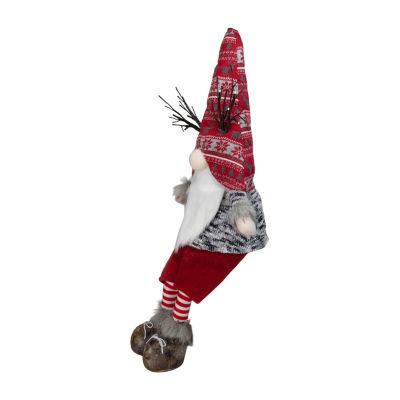 Northlight 30in Red And Gray Fair Isle Sitting Christmas With Led Antlers Gnome