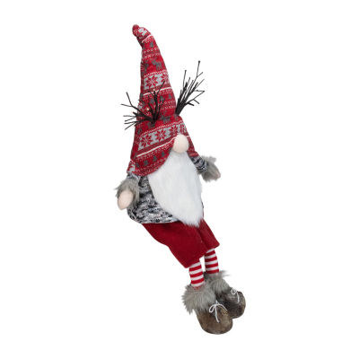 Northlight 30in Red And Gray Fair Isle Sitting Christmas With Led Antlers Gnome