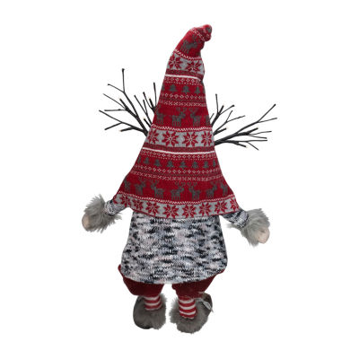 Northlight 30in Red And Gray Fair Isle Sitting Christmas With Led Antlers Gnome