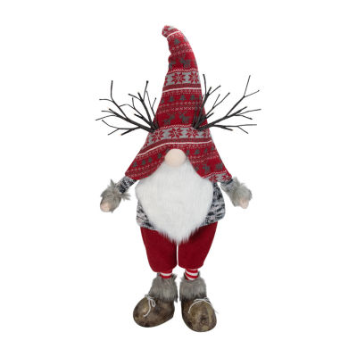 Northlight 30in Red Nordic Hat Standing Santa Christmas With Led Antler Gnome