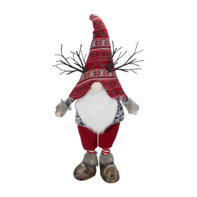 Northlight 30in Red Nordic Hat Standing Santa Christmas With Led Antler Christmas Gnome