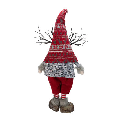 Northlight 30in Red Nordic Hat Standing Santa Christmas With Led Antler Gnome