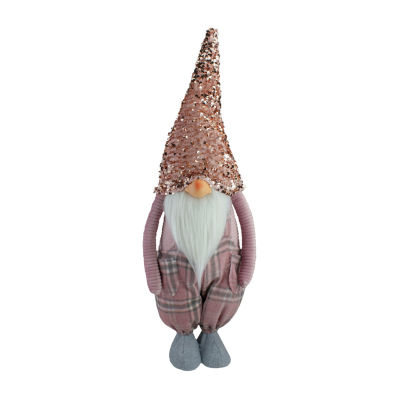 Northlight 24in Pink And Gray Plaid Christmas  With A Rose Gold Hat Gnome