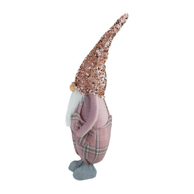 Northlight 24in Pink And Gray Plaid Christmas  With A Rose Gold Hat Gnome