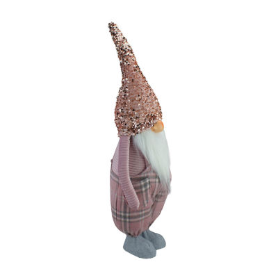 Northlight 24in Pink And Gray Plaid Christmas  With A Rose Gold Hat Gnome