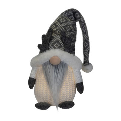 Northlight 9in Lighted Gray And White Christmas  Tabletop Decoration Gnome