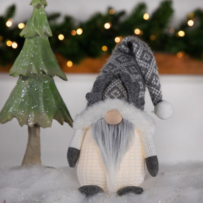 Northlight 9in Lighted Gray And White Christmas  Tabletop Decoration Gnome