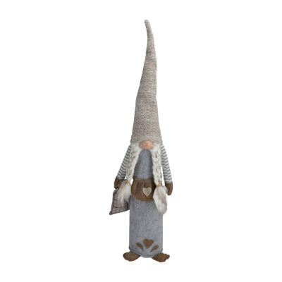 Northlight 27in Gray And Beige Girl Christmas  With Plaid Toy Sack Gnome