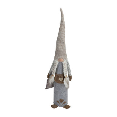 Northlight 27in Gray And Beige Girl Christmas  With Plaid Toy Sack Christmas Gnome