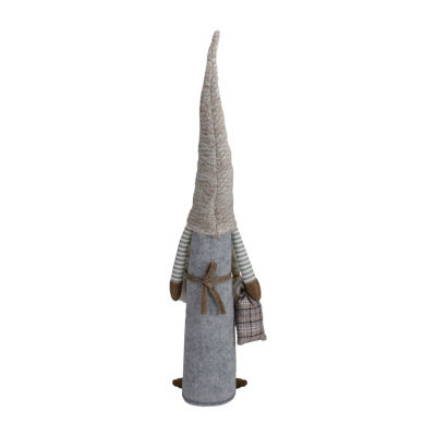 Northlight 27in Gray And Beige Girl Christmas  With Plaid Toy Sack Christmas Gnome
