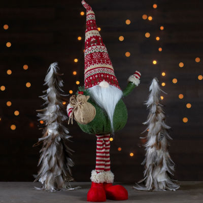 Northlight 27in Red And Green Standing  Tabletop Christmas Decoration With Gift Bag Gnome