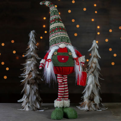 Northlight 28in Red And Green Fair Isle Standing  Girl Christmas Gnome