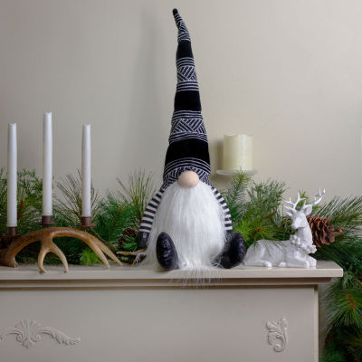 Northlight 28in Black And White  Plush Tabletop Christmas Decoration Gnome