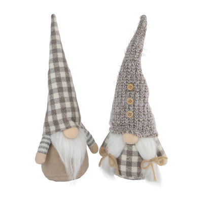 Northlight Set Of 2 Beige And White Gingham Nordic Christmas 13in Gnome