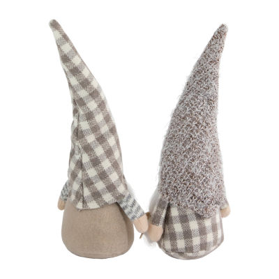 Northlight Set Of 2 Beige And White Gingham Nordic Christmas 13in Gnome