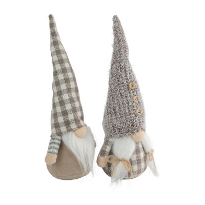 Northlight Set Of 2 Beige And White Gingham Nordic Christmas 13in Gnome