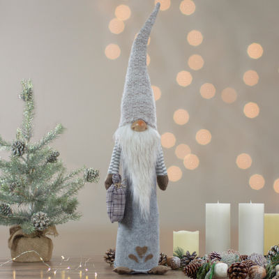 Northlight 23in Gray And Beige Boy Christmas  With Plaid Toy Sack Christmas Gnome