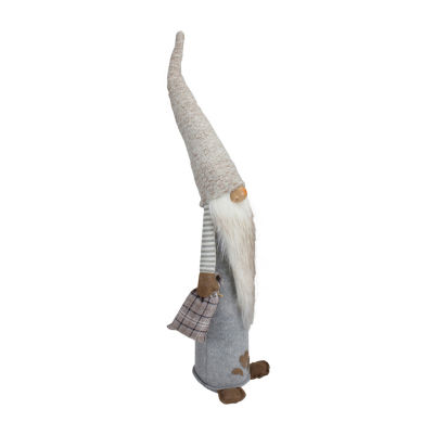 Northlight 23in Gray And Beige Boy Christmas  With Plaid Toy Sack Gnome