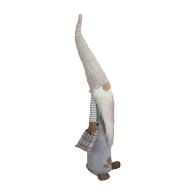 Northlight 23in Gray And Beige Boy Christmas  With Plaid Toy Sack Christmas Gnome