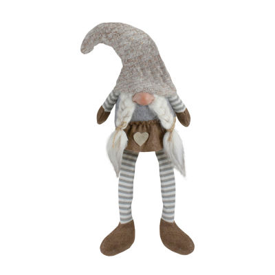 Northlight 7.5in Gray And Beige Sitting Girl Christmas  With Braids Gnome
