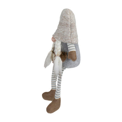 Northlight 7.5in Gray And Beige Sitting Girl Christmas  With Braids Christmas Gnome