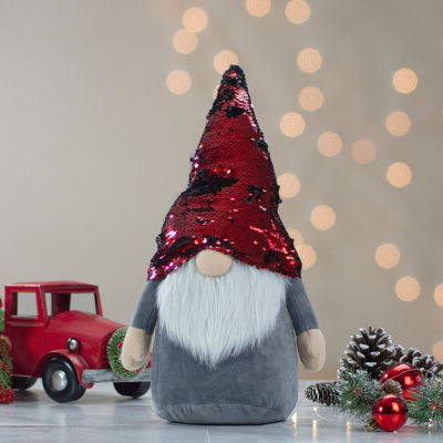 Northlight 11in Standing  Christmas Decoration With Red Flip Sequin Hat Gnome