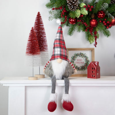 Northlight 20.5in Red  Gray And White Plaid Sitting  Christmas Decoration Christmas Gnome