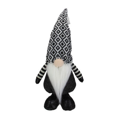 Northlight 17in Black And White Plush Knit  Christmas Gnome