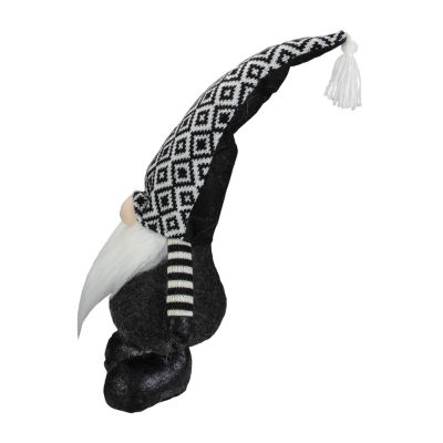 Northlight 17in Black And White Plush Knit  Christmas Gnome