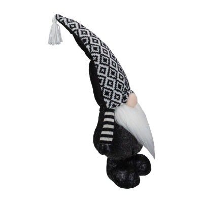 Northlight 17in Black And White Plush Knit  Christmas Gnome