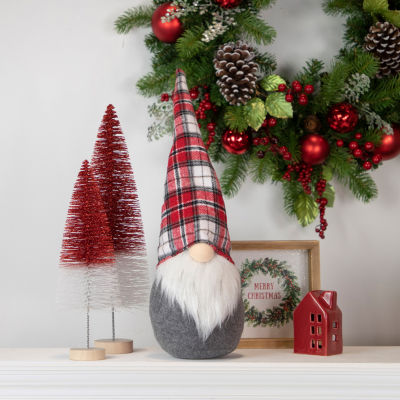 Northlight 18.75in Gray  With Red Plaid Hat Christmas Decoration Gnome