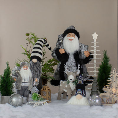 Northlight 12-Inch Black And White Plush Sitting Christmas  Tabletop Decoration Gnome