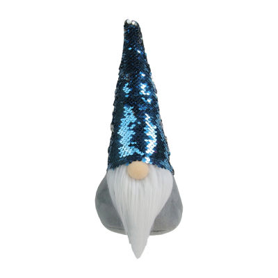 Northlight 13.5in Gray Standing Christmas  Decoration With Blue Flip Sequin Hat Gnome