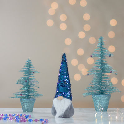 Northlight 13.5in Gray Standing Christmas  Decoration With Blue Flip Sequin Hat Christmas Gnome