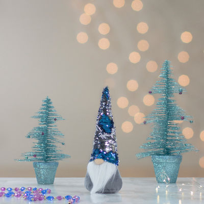 Northlight 13.5in Gray Standing Christmas  Decoration With Blue Flip Sequin Hat Christmas Gnome