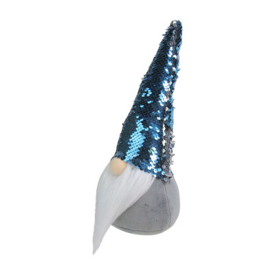 Northlight 13.5in Gray Standing Christmas  Decoration With Blue Flip Sequin Hat Christmas Gnome