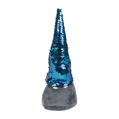 Northlight 13.5in Gray Standing Christmas  Decoration With Blue Flip Sequin Hat Christmas Gnome
